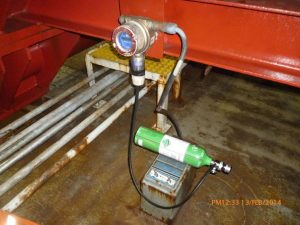 Fotografía de un detector de gases calibrándose