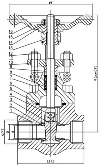 Diagrama de una válvula de compuerta y sus partes