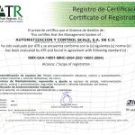 Certificación ISO-14001 otorgada a Automatización y Control Scale S.A. de C.V.